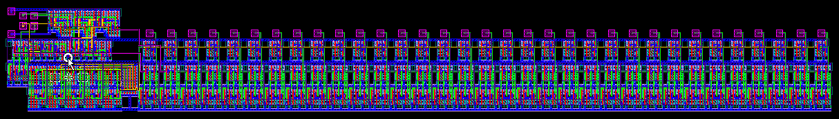 Full custom layout of the 32-bit adder-subtractor, a long thin strip of cells